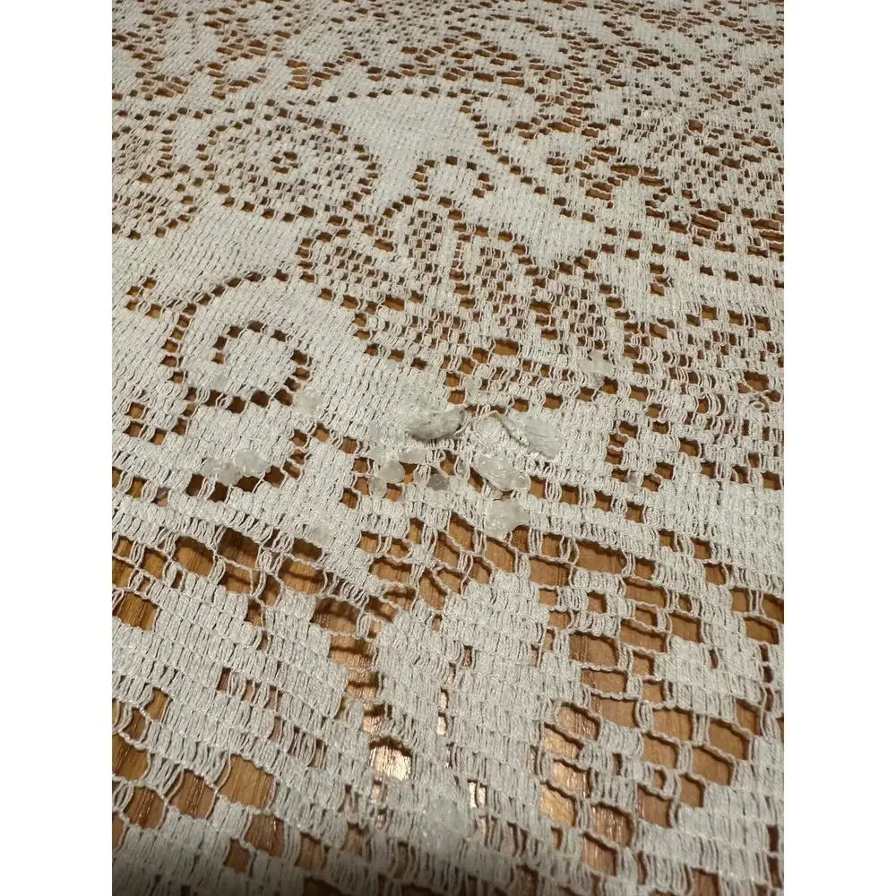 Extra Large Cream Lace Tablecloth Baroque Oval Oblong Flaws 124x65